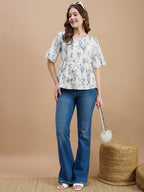 Polyester Floral Printed Off White Top