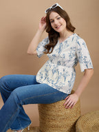 Polyester Floral Printed Off White Top