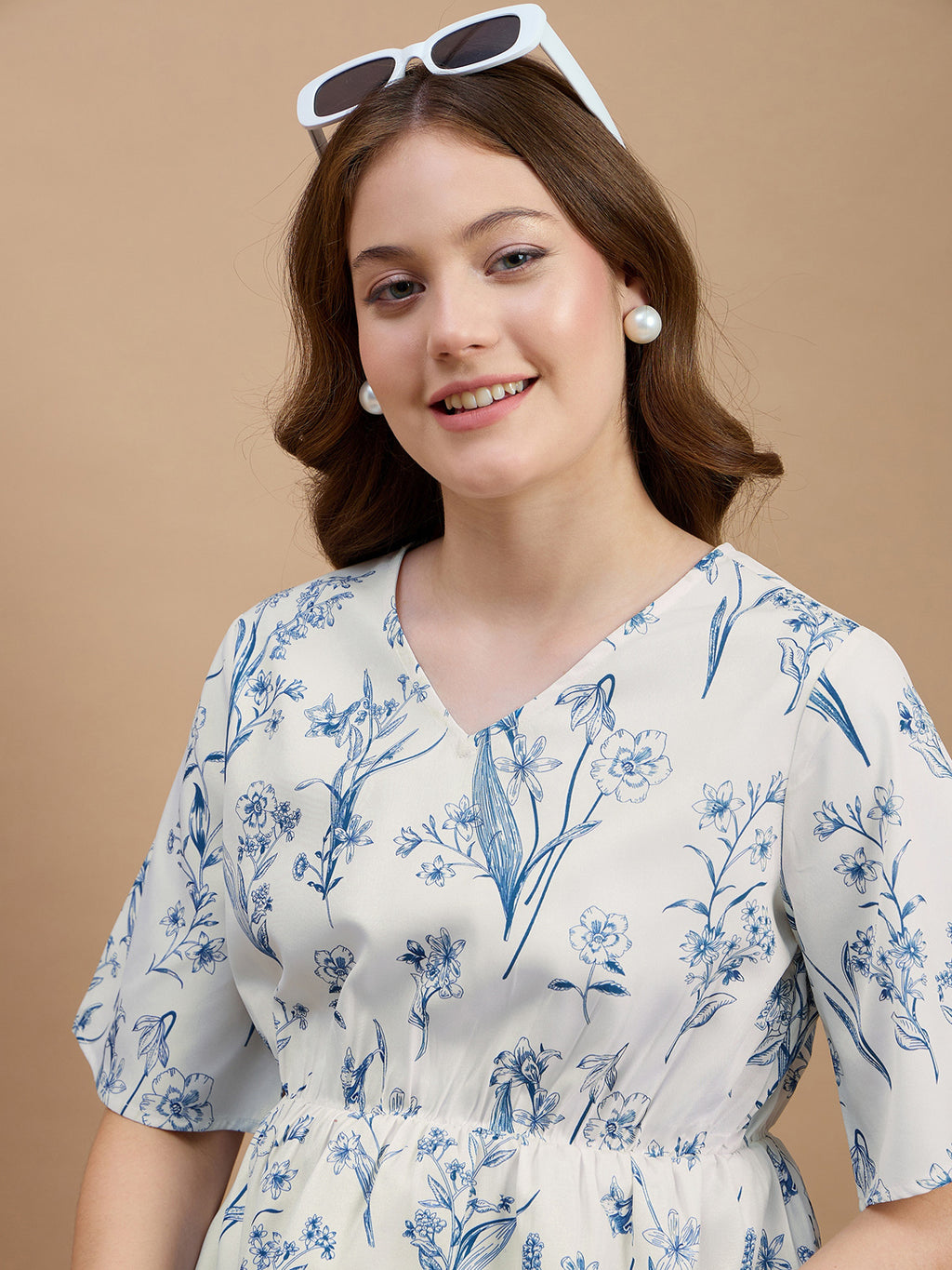 Polyester Floral Printed Off White Top