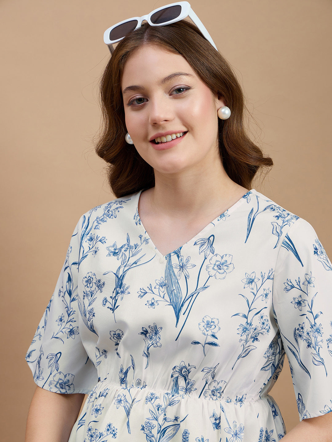 Polyester Floral Printed Off White Top