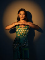 Blue Asbstract Satin Strappy Maxi Dress