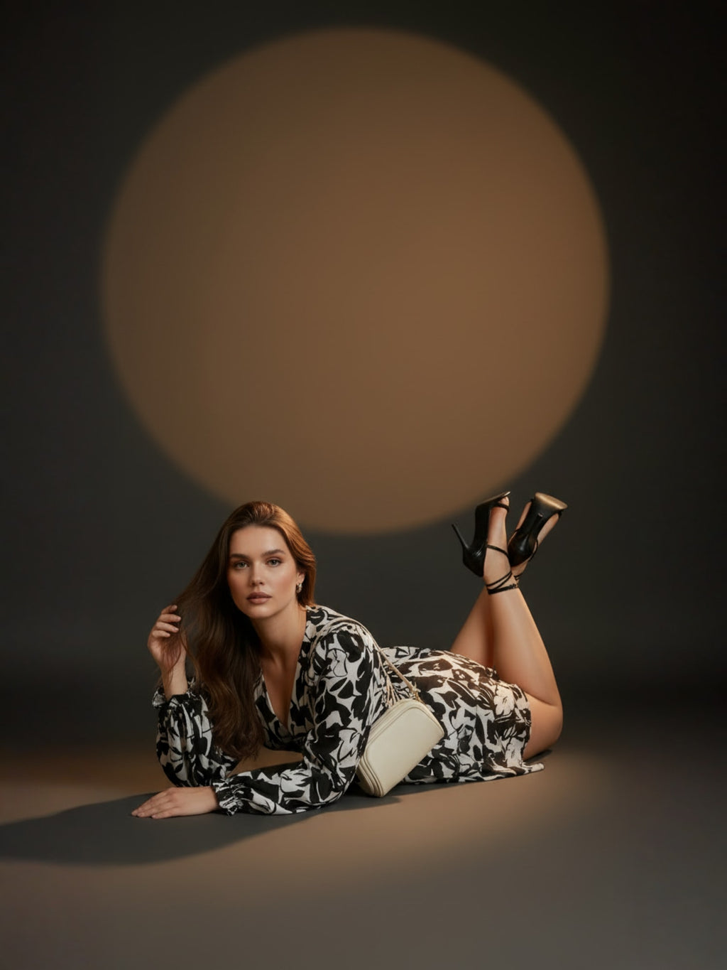 Black Leaves Printed Bishop Sleeves Skater Dress