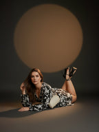 Black Leaves Printed Bishop Sleeves Skater Dress