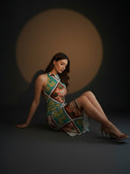 Multi Floral Satin Halter Neck Midi Dress