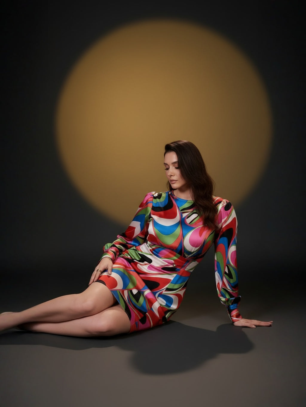 Satin Multi Abstract A-Line Short Dress