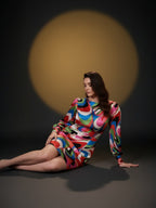 Satin Multi Abstract A-Line Short Dress