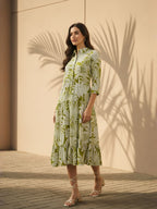 Tropical Print Fit & Flare Midi Dress