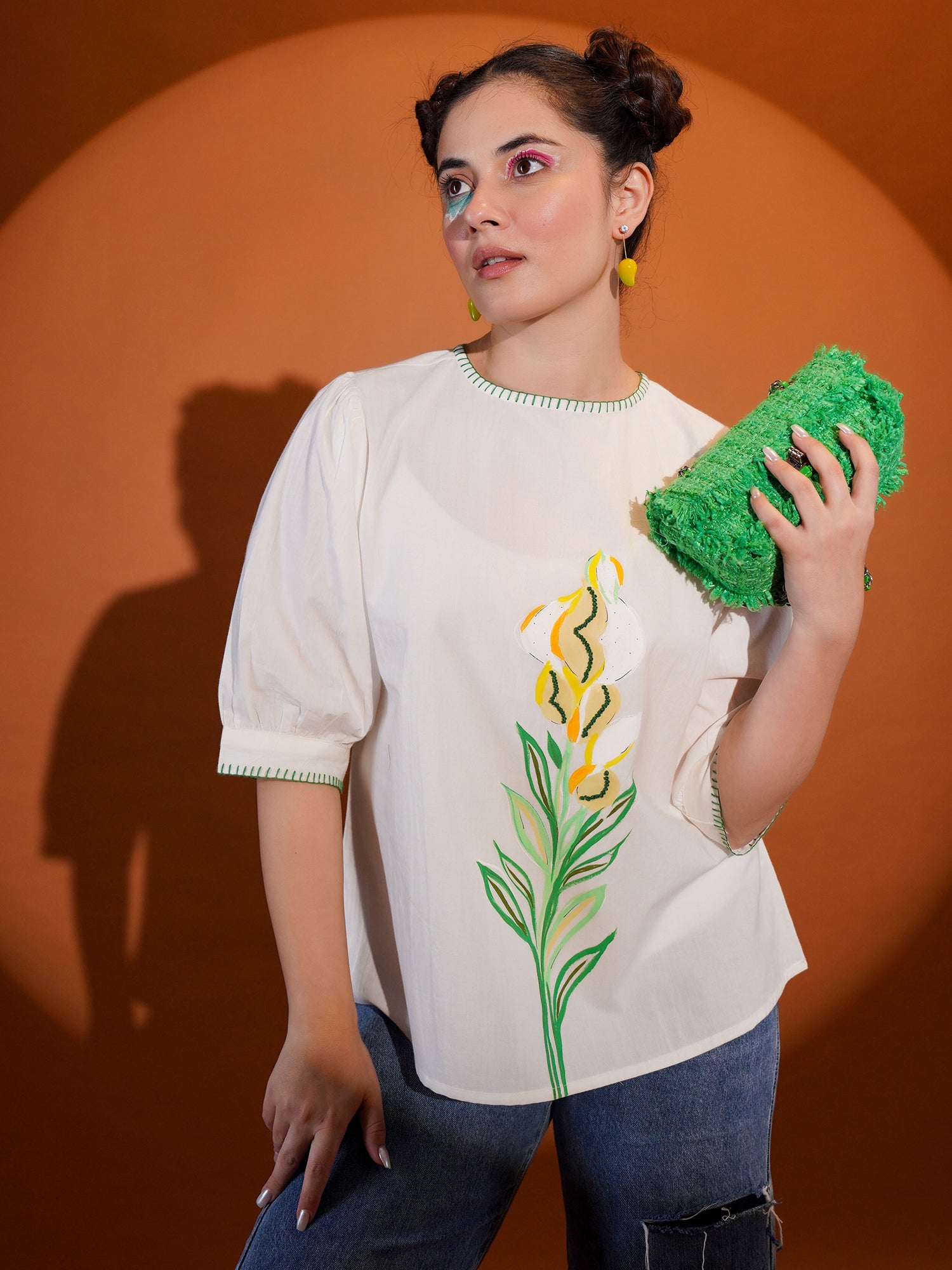 Cotton Colourblocked White Top