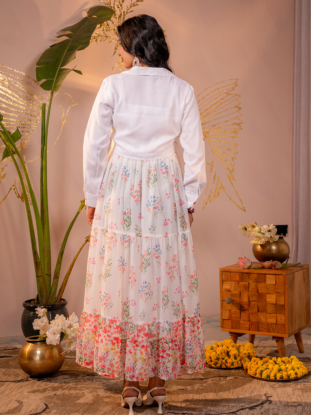 Zummer White Floral Maxi Dress with Jacket