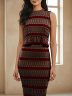 Seamless cotton knitted striped Crop Top With Skirt Co-Ords Set