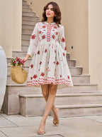 Off white Embroidered Fit And Flare Short Dress