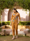 Zummer Embroidered Cotton Co-Ord Set with Shirt & Trousers – Brown, Camel & Navy Blue