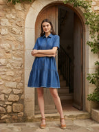 Light Blue Denim Front Button Mini Dress