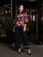 Navy Blue Floral Hand Print Shirt & Trouser Co-Ord Set