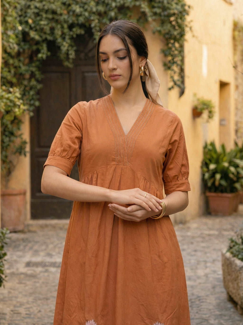 Zummer Women Floral Cotton Empire Midi Dress