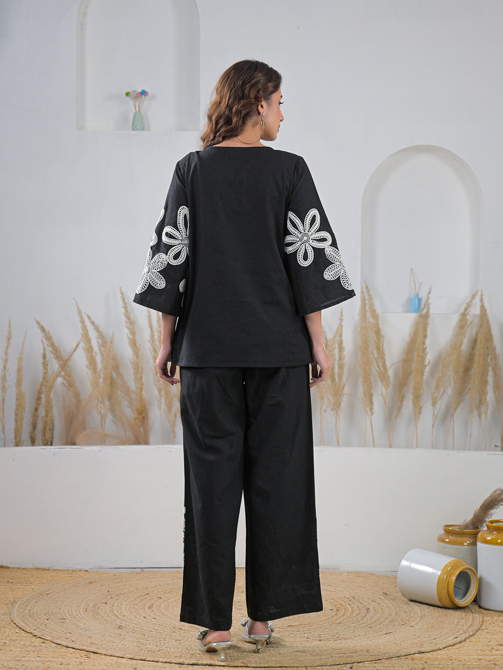 Zummer Co-ord Set – Black Embroidered Tunic & Palazzos