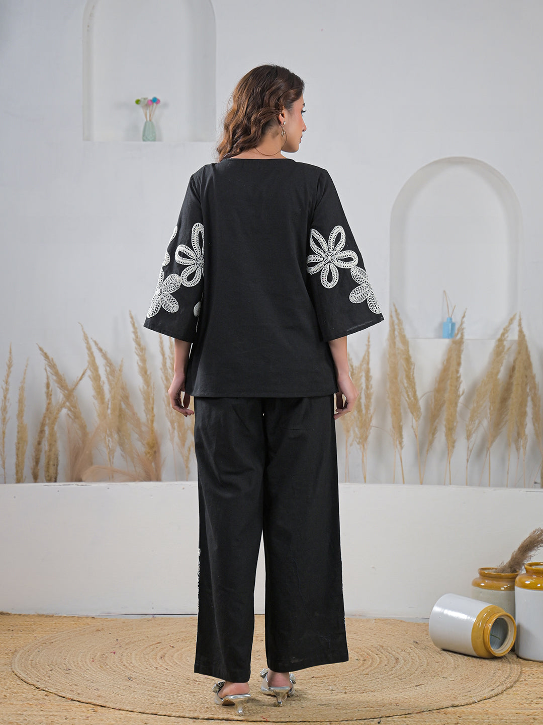 Zummer Co-ord Set – Black Embroidered Tunic & Palazzos