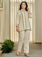 Cotton Off White Tunic With Trouser Co-Ords Set