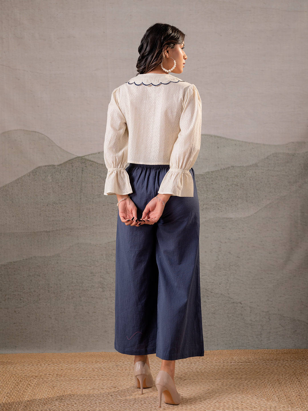 Zummer Off-White & Blue Cotton Co-Ord Set