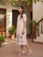 Zummer Women Pink Floral Cotton Empire Midi Dres