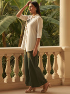 Zummer Women Off White Embroidered Cotton Co-Ord Set