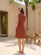 Zummer Rust Cotton Embroidered A-Line Dress