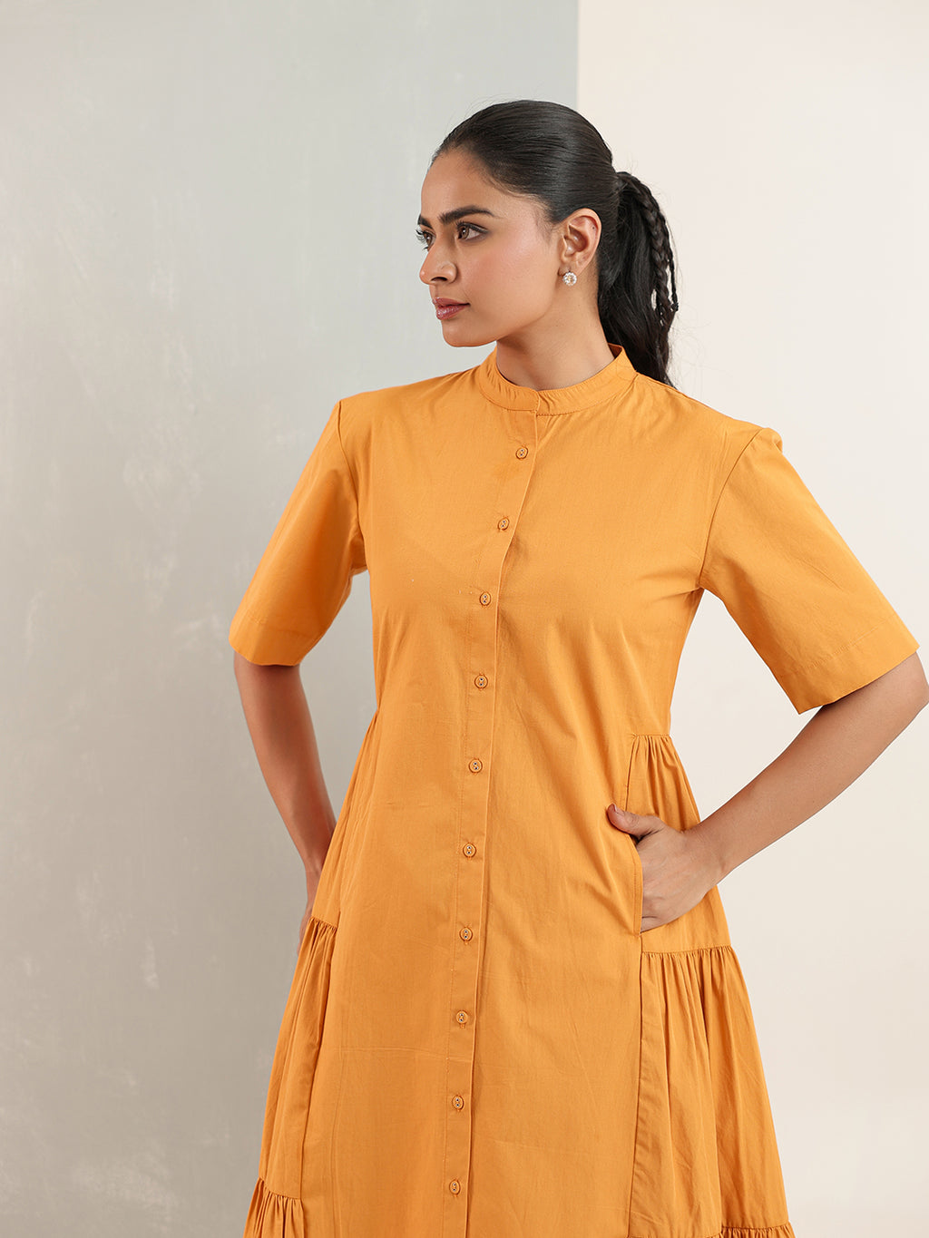 Zummer Mustard Cotton Shirt Dress