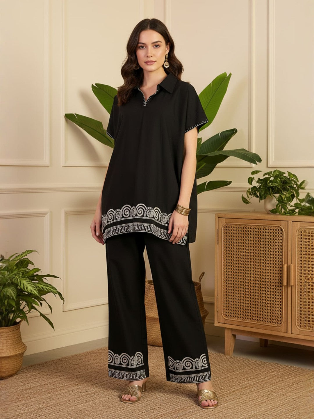 Black Printed Tunic & Palazzo Co-Ord Set