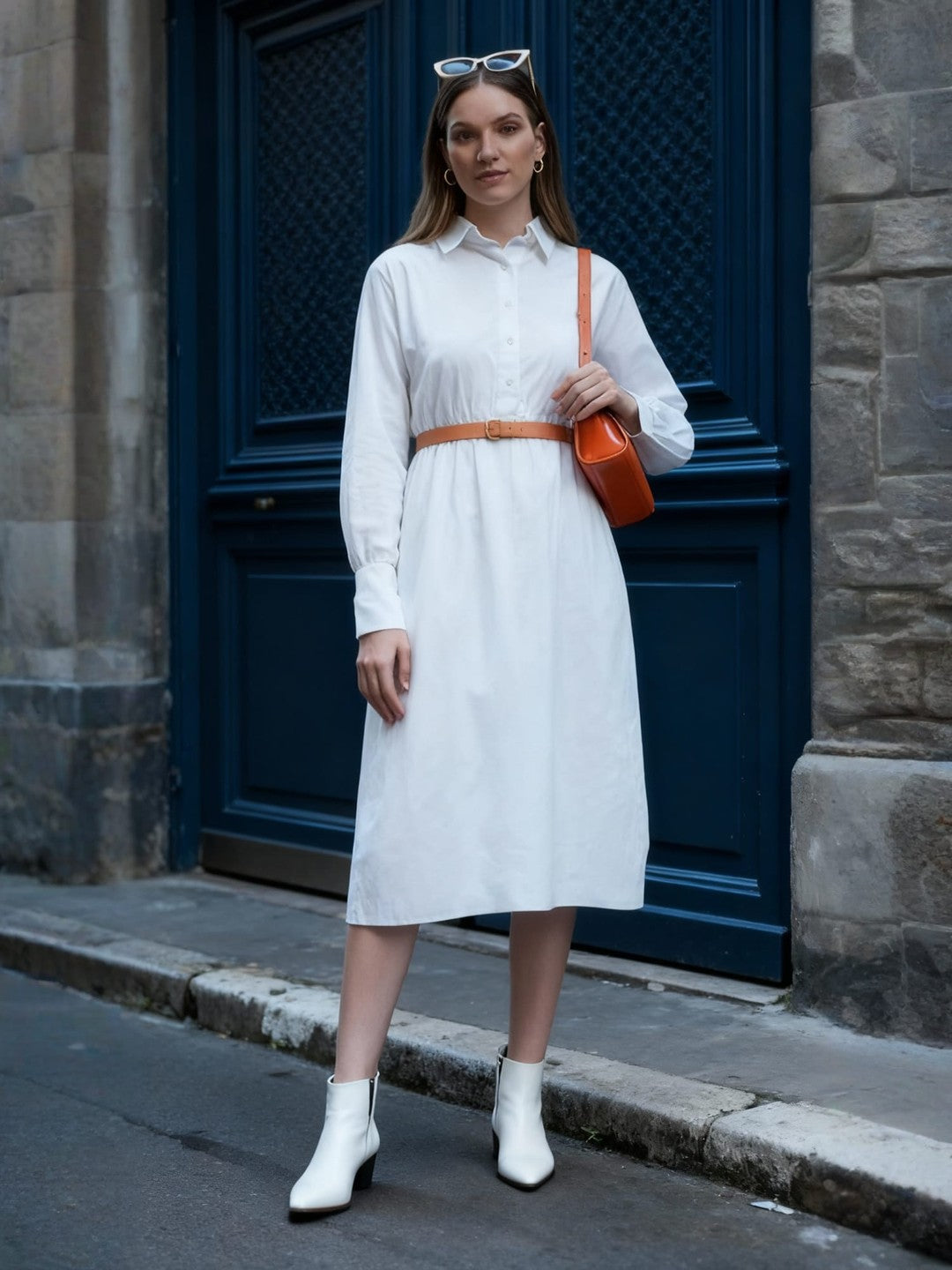 White Poplin Shirt Midi Dress