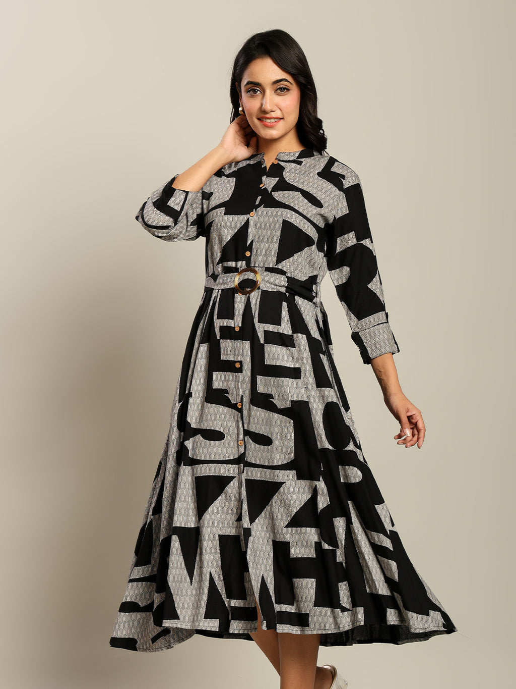 Rayon Printed Fit And Flare Midi Dress