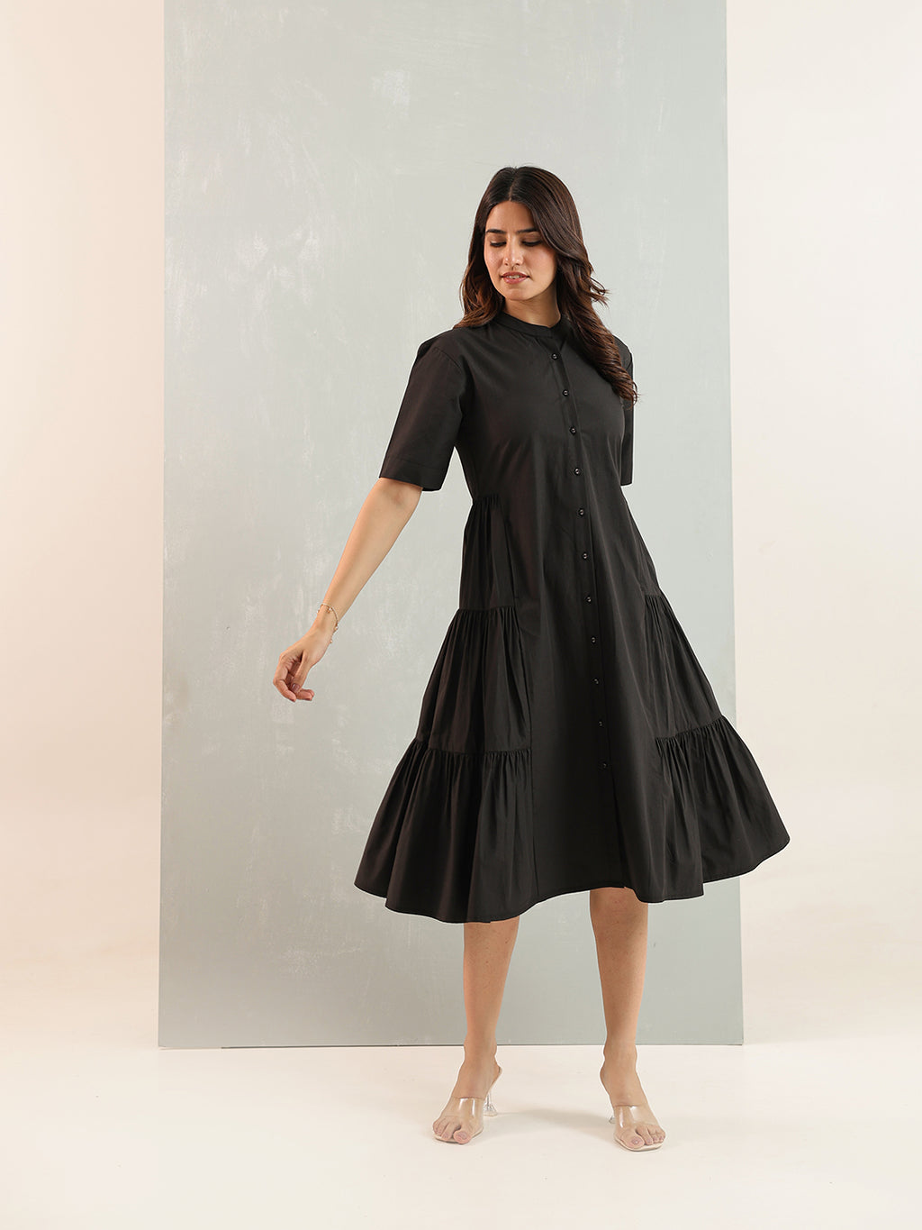 Zummer Black Cotton Shirt Dress