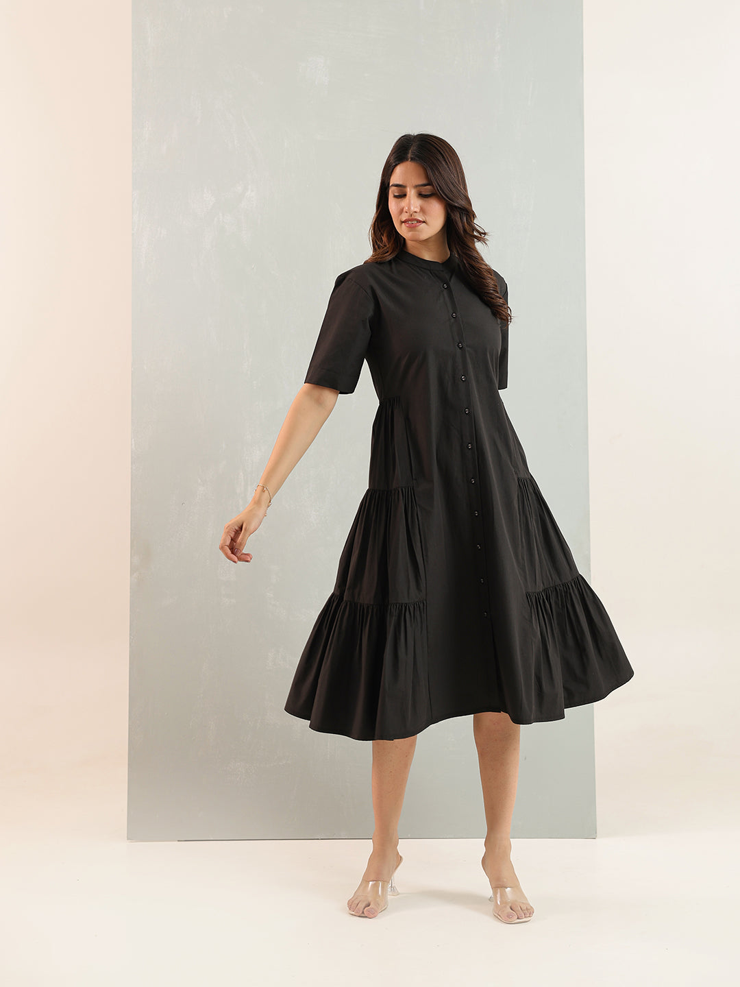 Zummer Black Cotton Shirt Dress