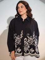 Black Floral Embroidered Boxy Shirt