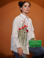 White Floral Embroidered Relaxed Fit Shirt
