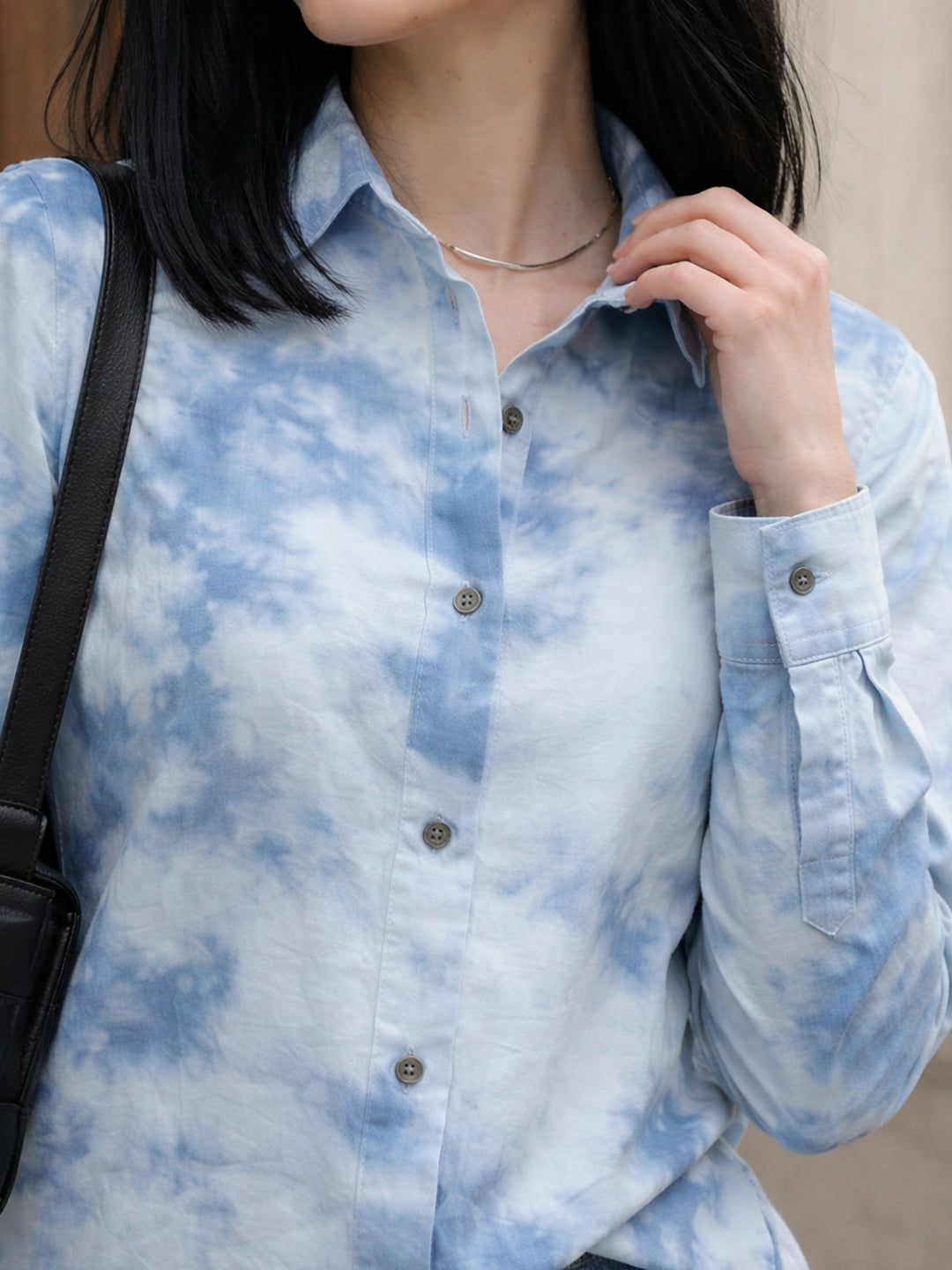 Zummer Women Blue Tie-Dye Cotton Shirt