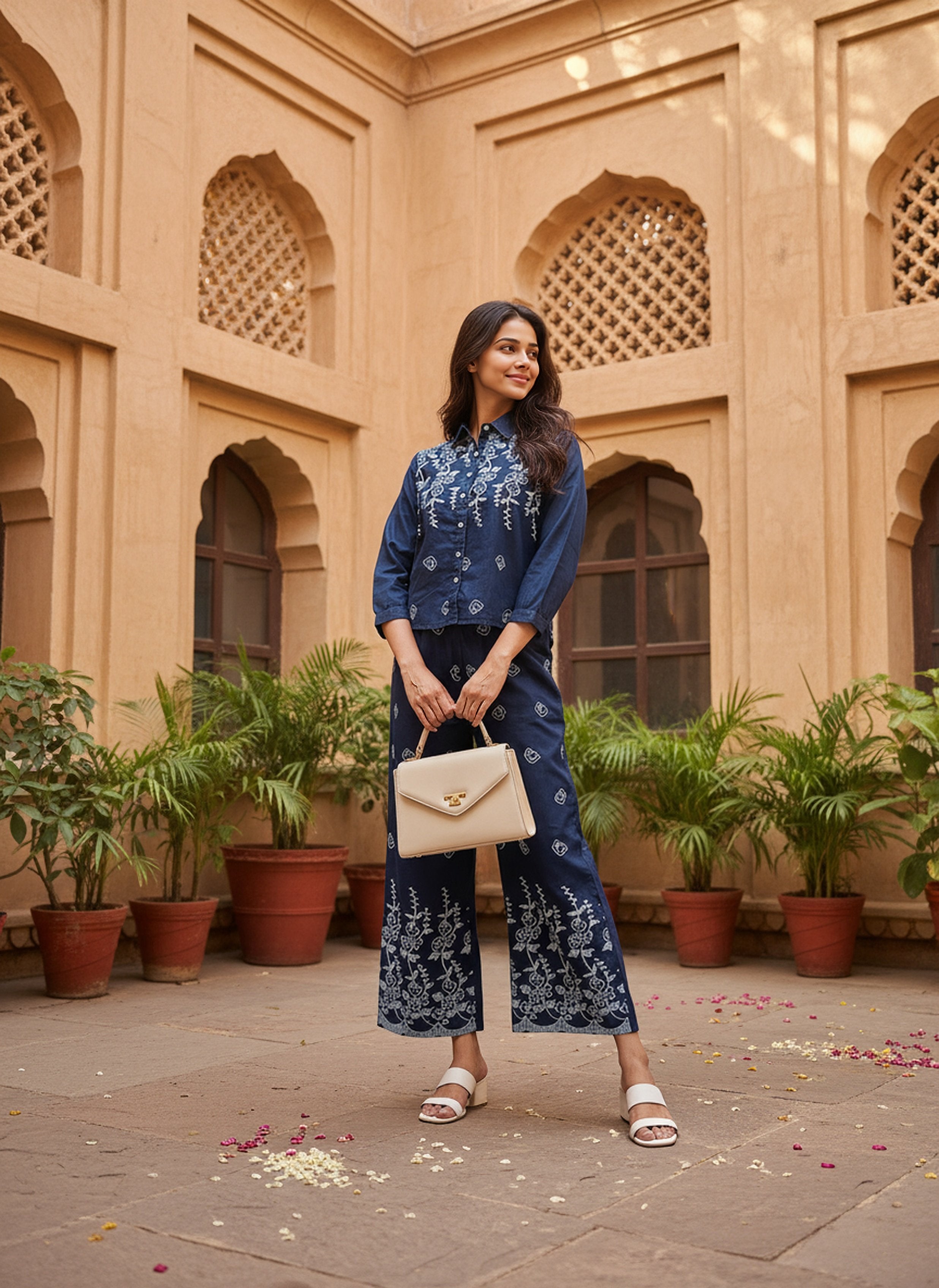 Denim Embroidered Shirt With TrouserCo-Ords Set