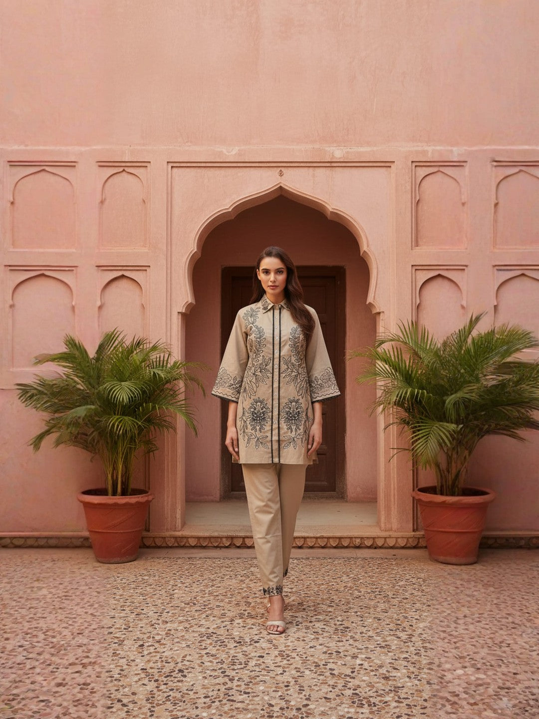 Cotton Embroidered Shirt With TrouserCo-Ords Set