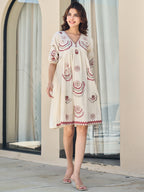 Cotton Embroidered  Puff Sleeve Short Dress