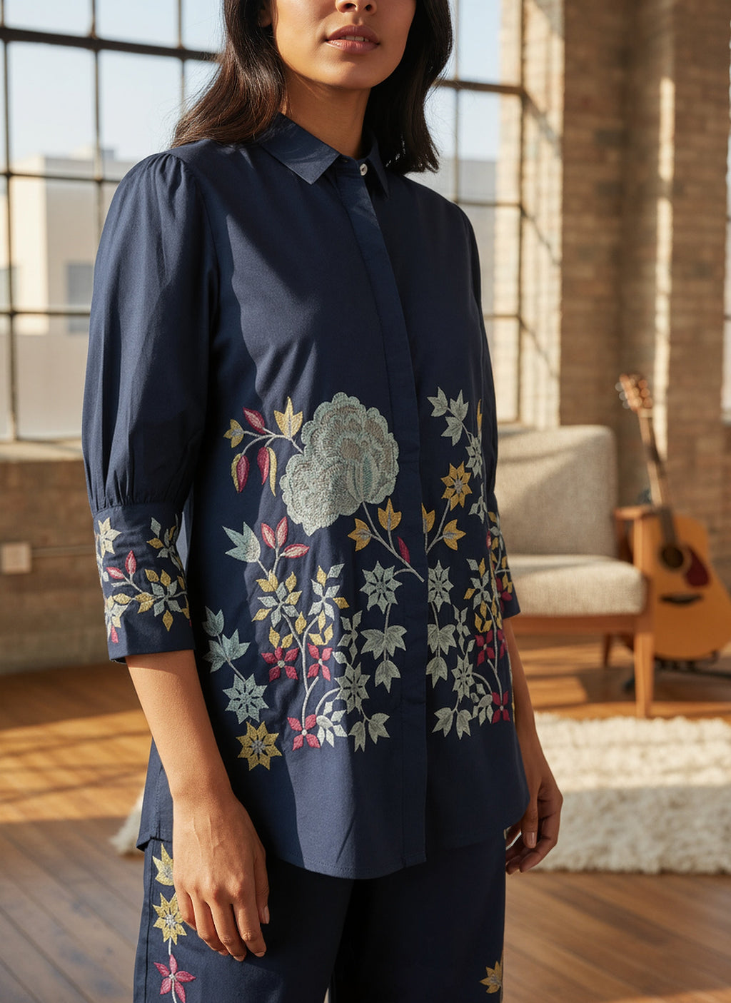 Cotton Embroidered Shirt With TrouserCo-Ords Set