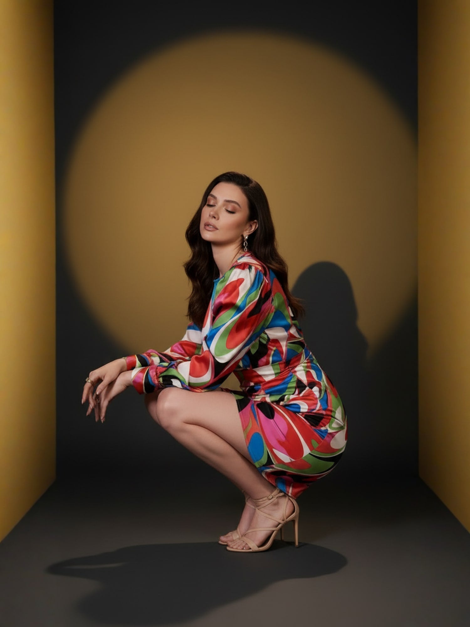 Satin Multi Abstract A-Line Short Dress