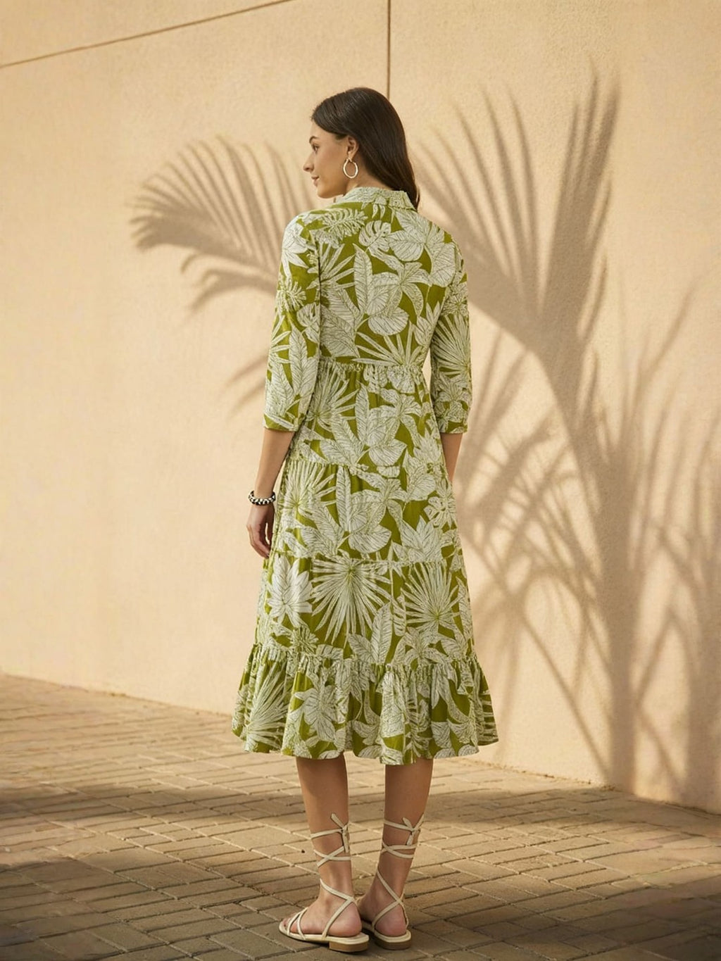 Tropical Print Fit & Flare Midi Dress