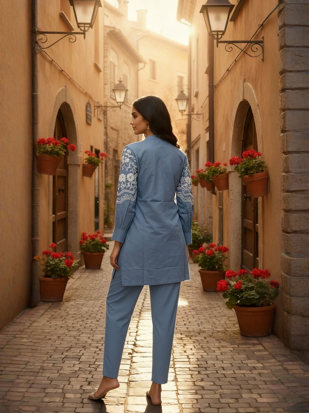 Cotton Floral Embroidered Shirt With TrouserCo-Ords Set