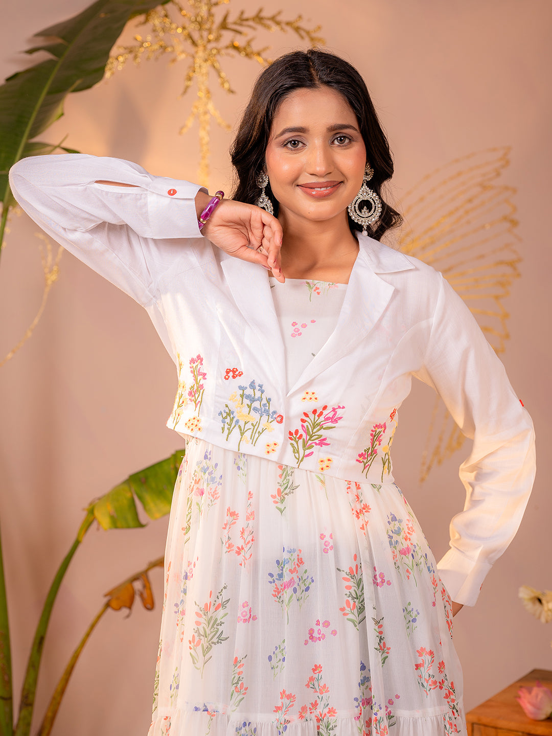 Zummer White Floral Maxi Dress with Jacket