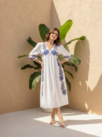 white Embroidered Empire Midi Dress