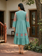 Zummer Sea Green Embroidered Midi Dress