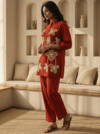 Cotton Embroidered Shirt With TrouserCo-Ords Set