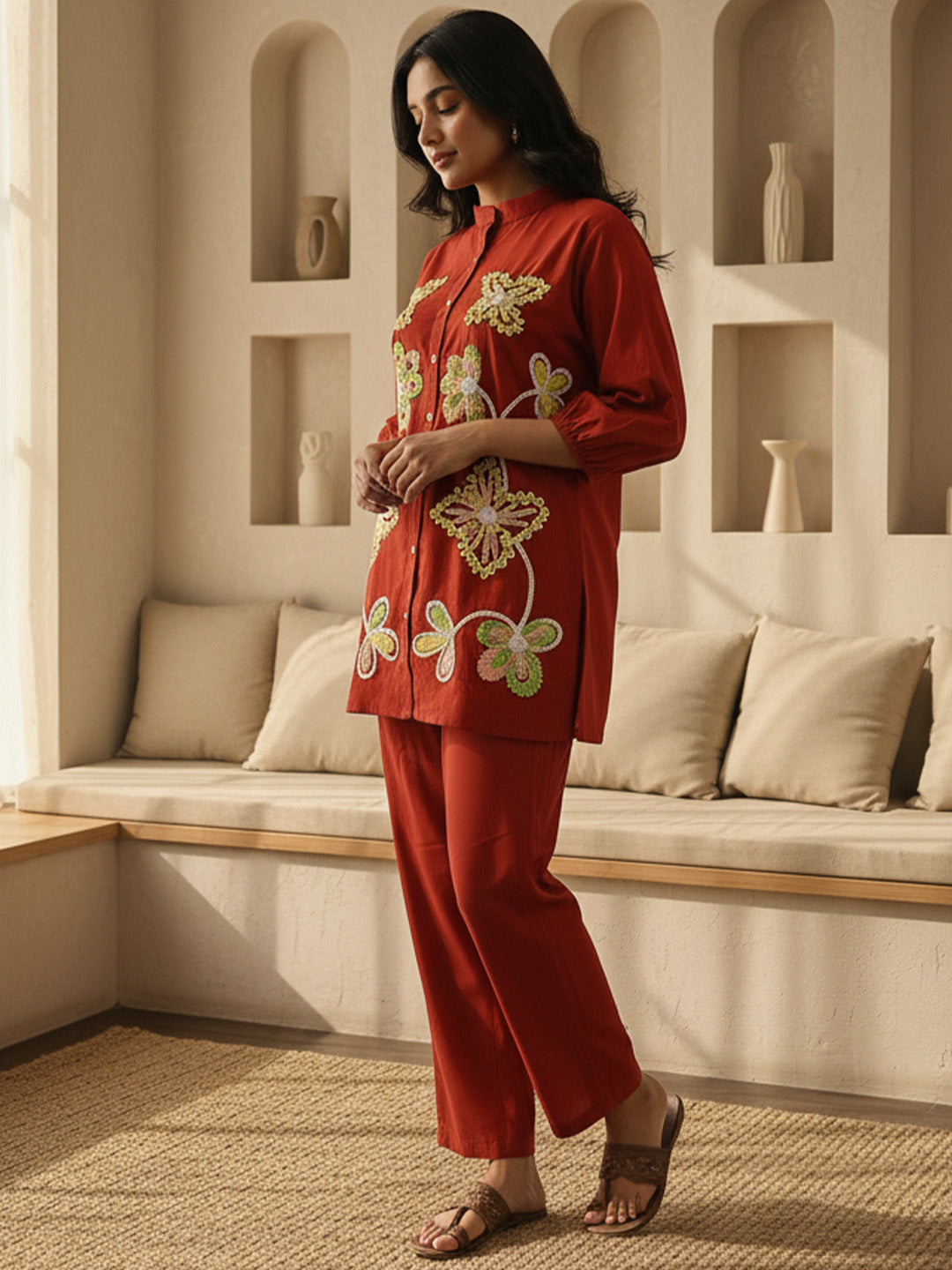 Cotton Embroidered Shirt With TrouserCo-Ords Set