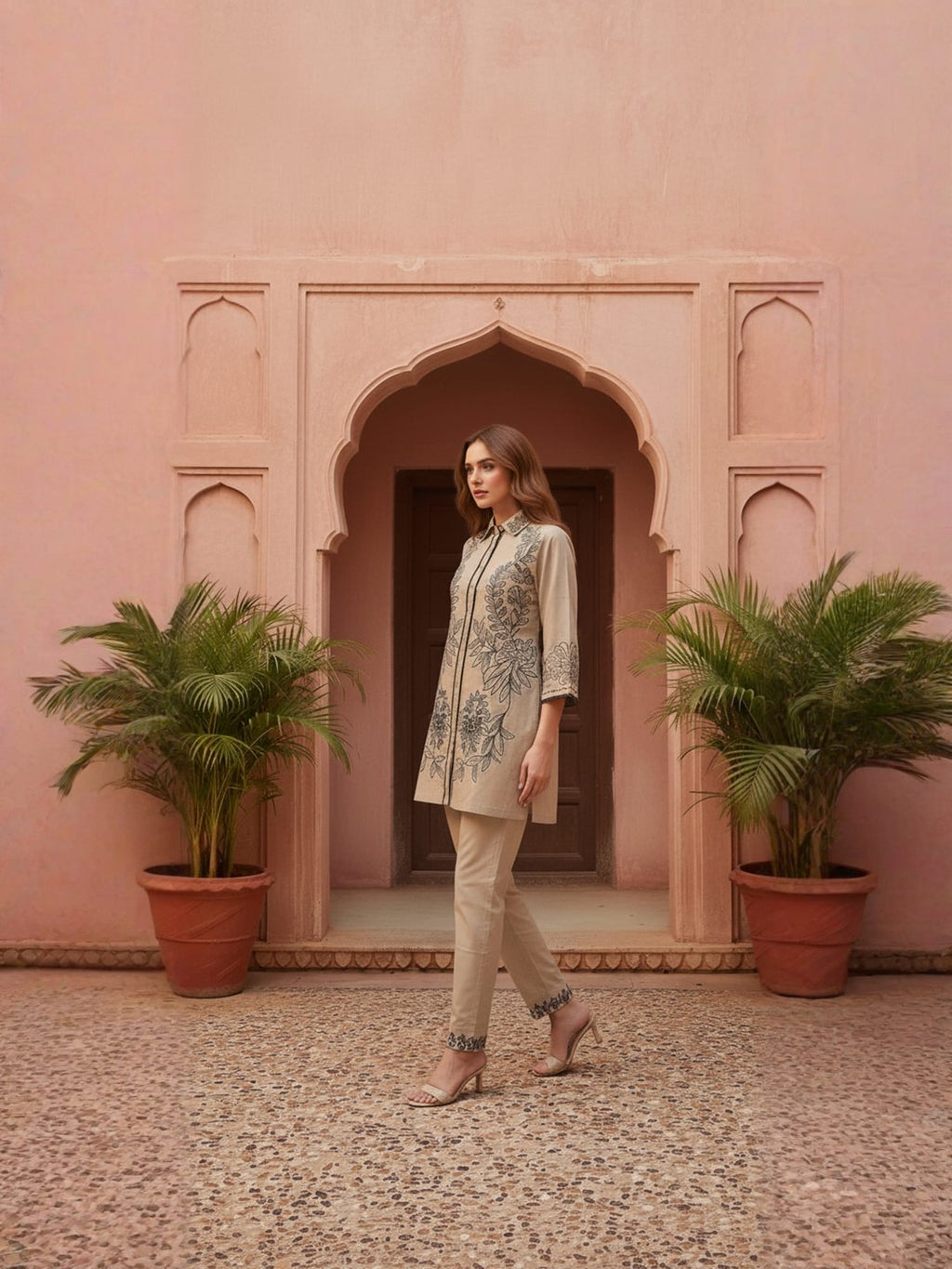 Cotton Embroidered Shirt With TrouserCo-Ords Set