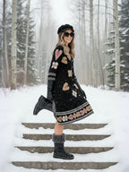 Zummer Cotton Black Geometric Embroidered Midi Dress