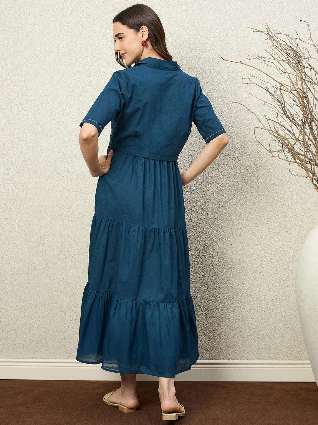 Zummer Cotton Flare Maxi Dress with Jacket – Teal, Off White & Maroon